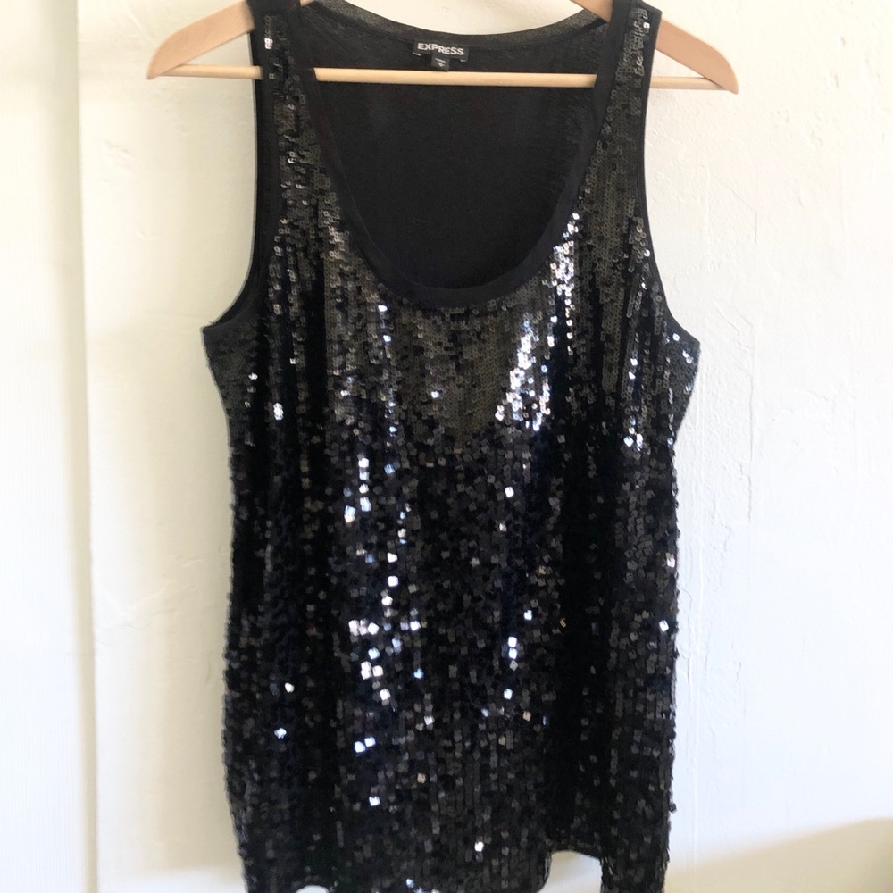 Express Sequined Tank, Black 🖤💎, Size L